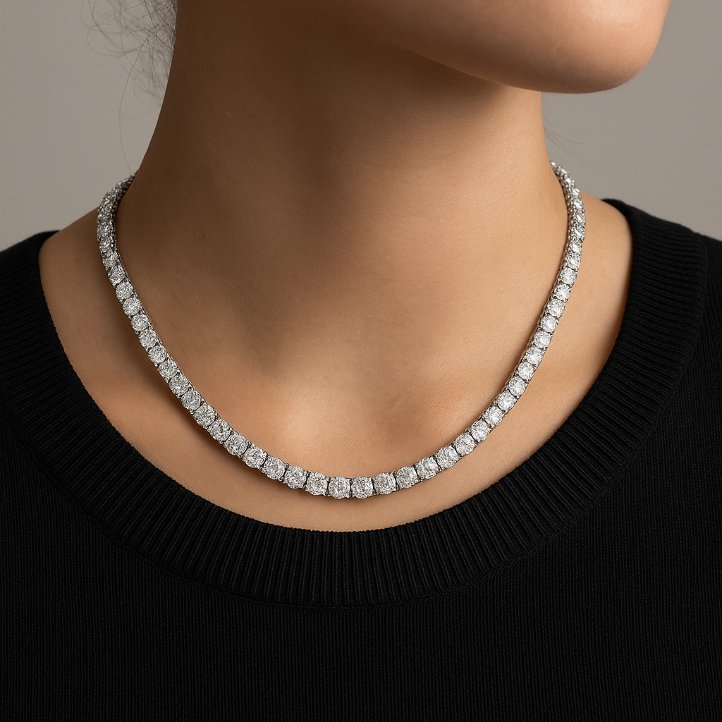 5mm Silver Diamond Tennis Necklace
