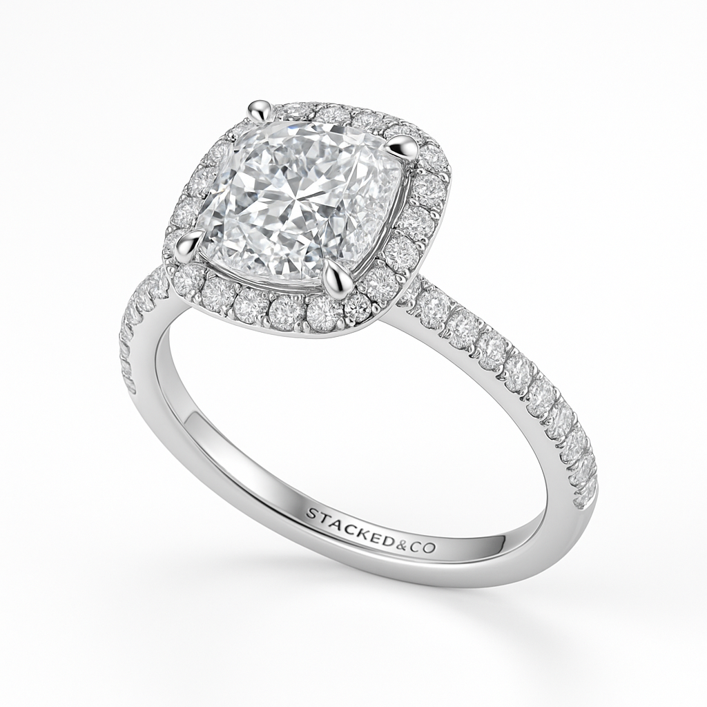 Halo Pavé Cushion | 3ct Diamond Engagement Ring