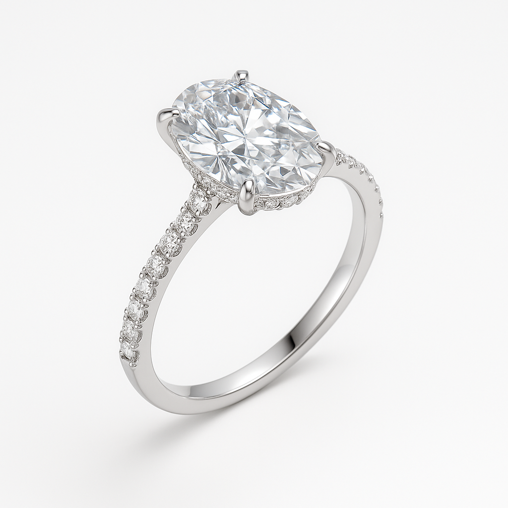 Hidden Halo Pavé Oval | 3ct Diamond Engagement Ring