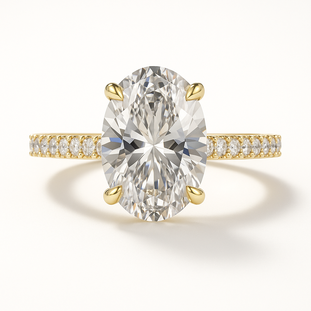 The Whisper Light Pavé – 3ct Oval Lab-Grown Diamond Hidden Halo Pavé Ring