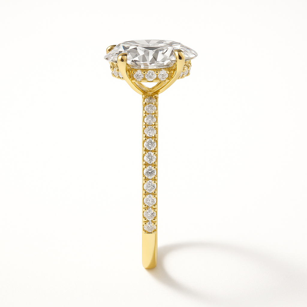 The Whisper Light Pavé – 3ct Oval Lab-Grown Diamond Hidden Halo Pavé Ring
