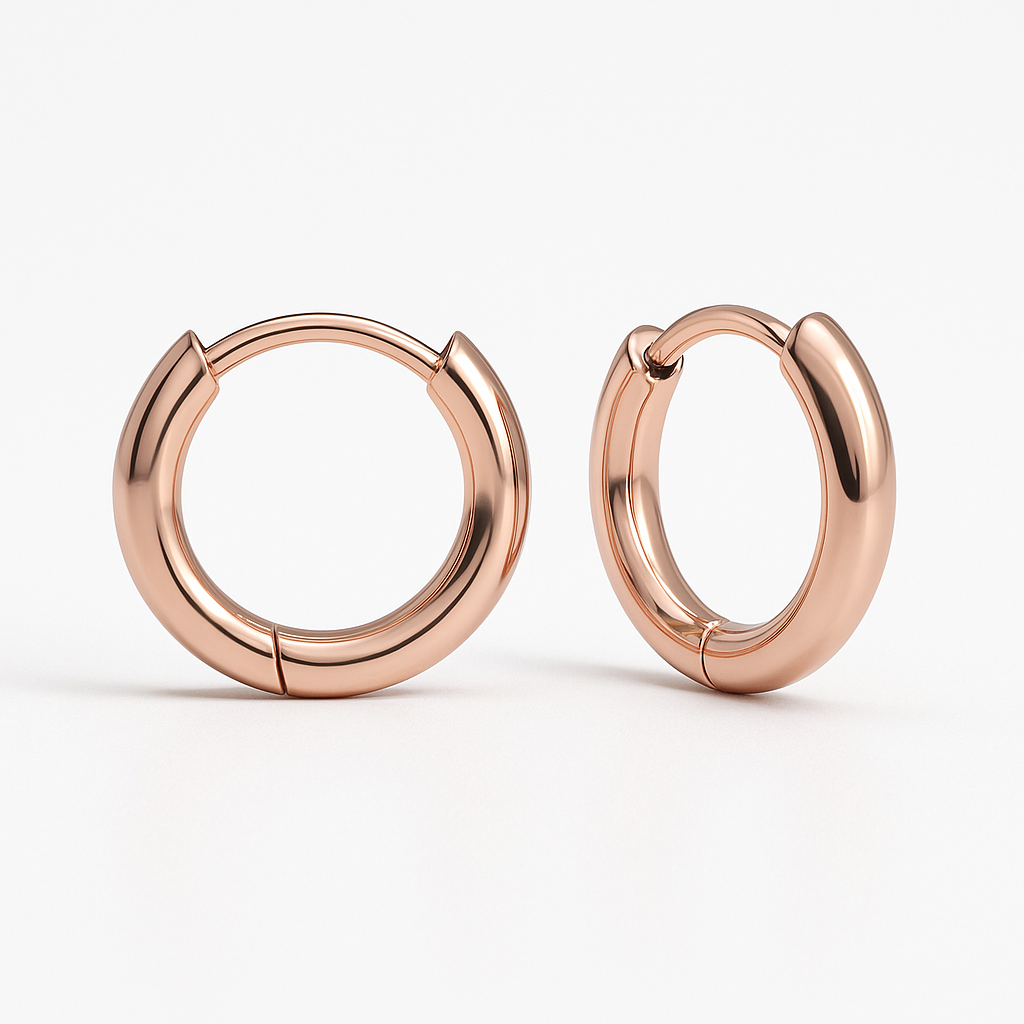 Plain huggie earrings in solid 9ct/18ct Rose Gold by Stacked&Co — handcrafted minimalist hoops made in South Africa.