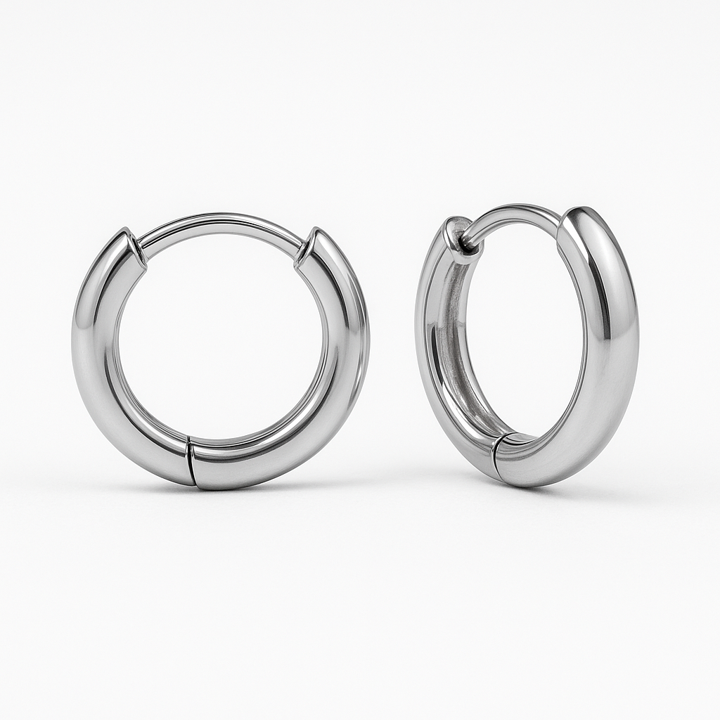 Plain huggie earrings in solid 9ct/18ct White Gold or Platinum by Stacked&Co — handcrafted minimalist hoops made in South Africa.