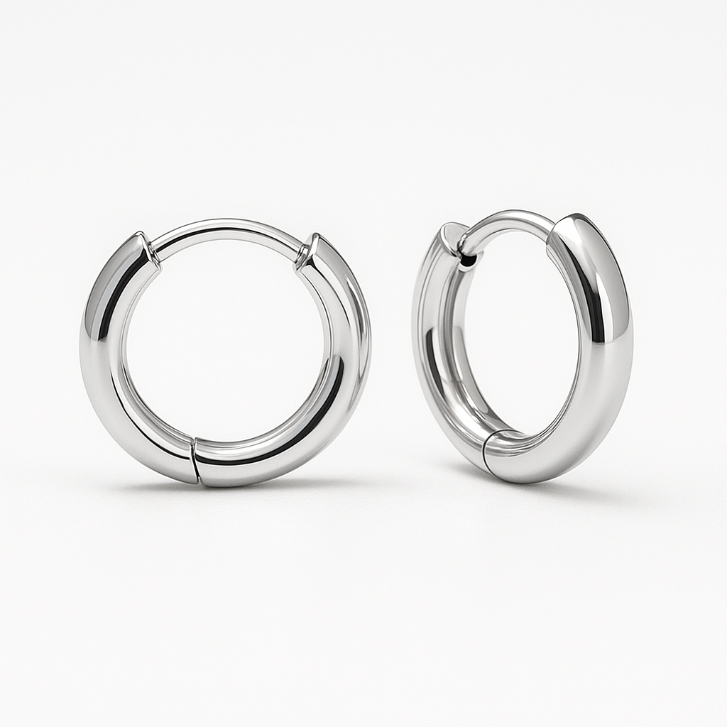 Plain huggie earrings in solid 9ct/18ct White Gold or Platinum by Stacked&Co — handcrafted minimalist hoops made in South Africa.